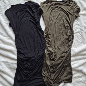 Set Of Two Maternity Knee Length Dresses. Black And Olive Green